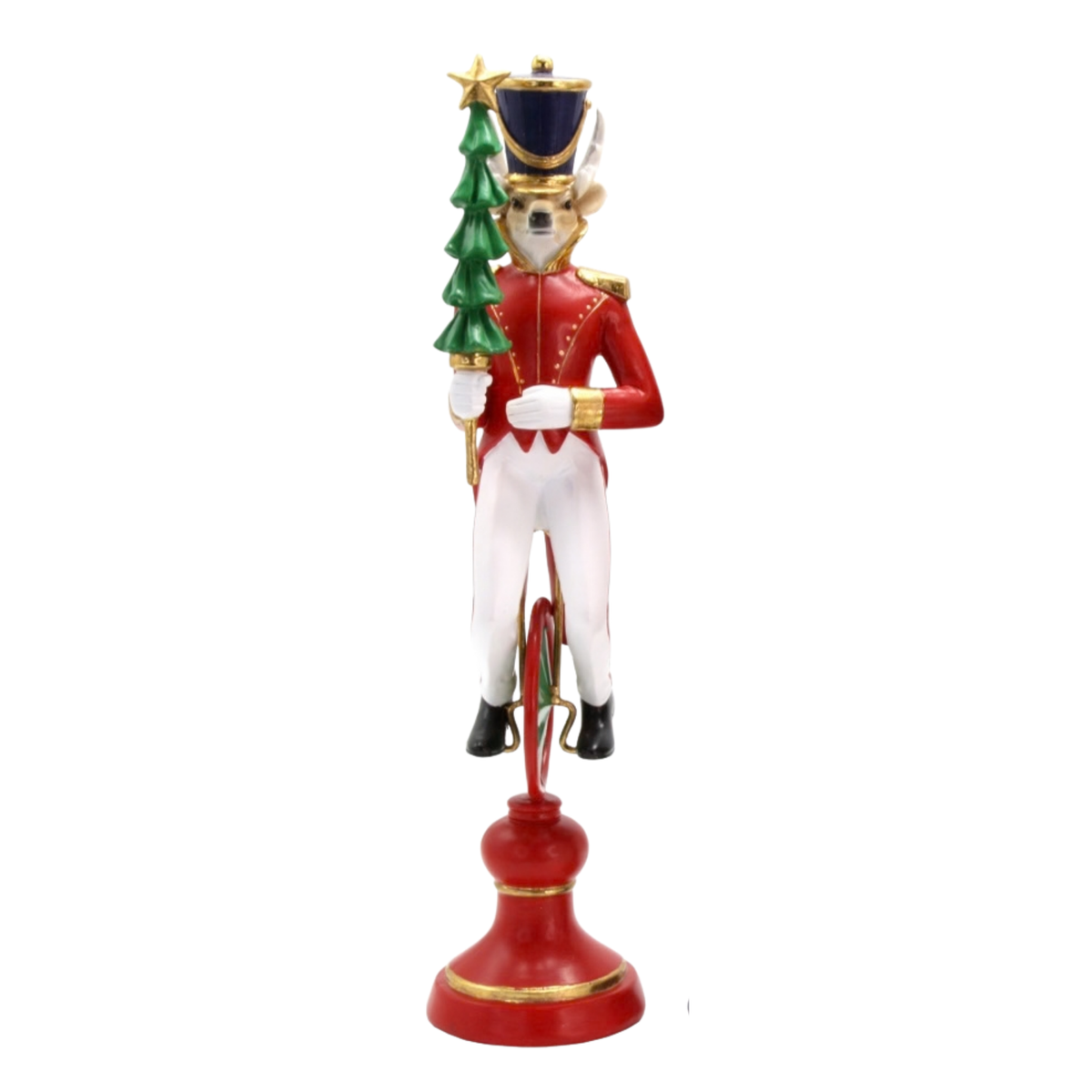 Reindeer Nutcracker Figurine in Red Coat with Tree