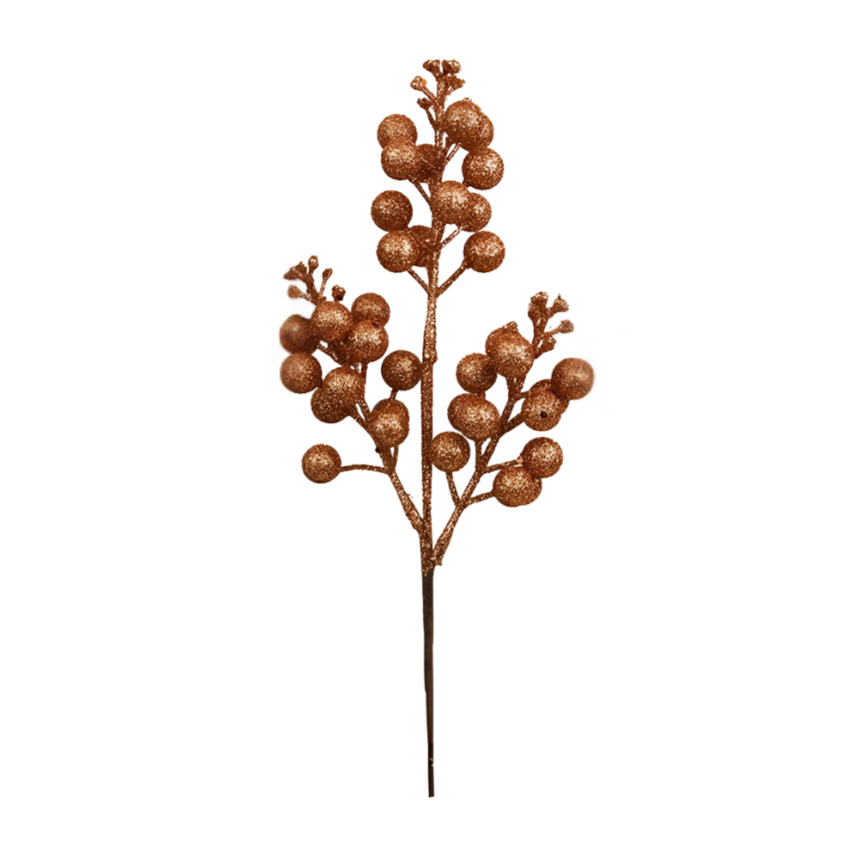 Rose gold glitter berry pick with full clusters of glitter-coated berries on branching stems
