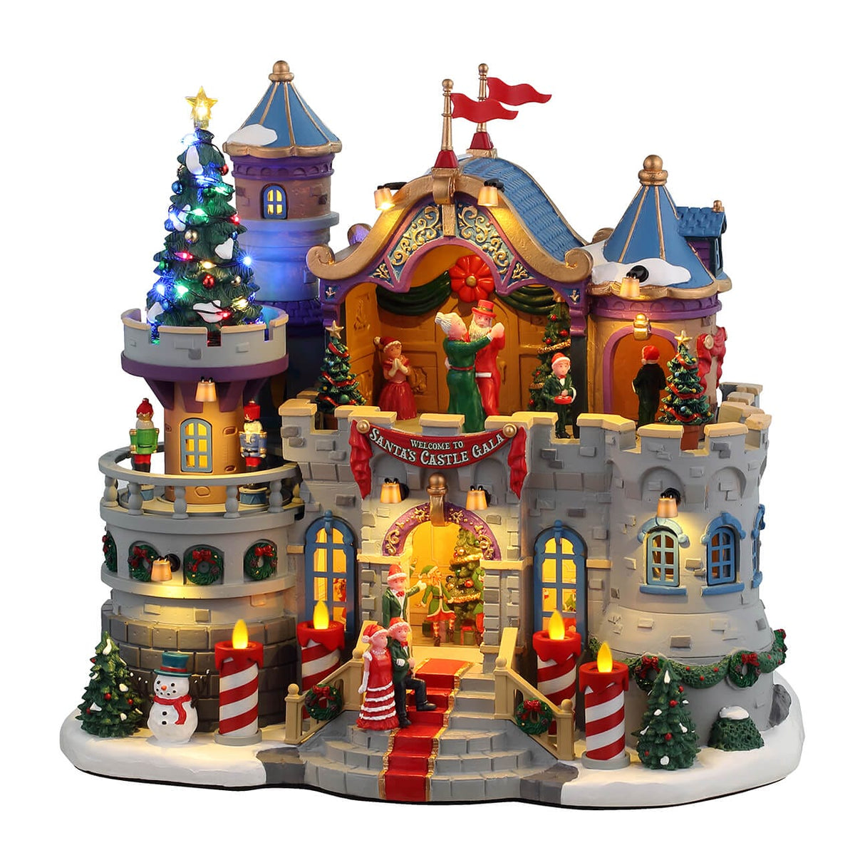 Lemax Santa's Castle Gala with lit turrets, dancing figures and festive candy cane décor