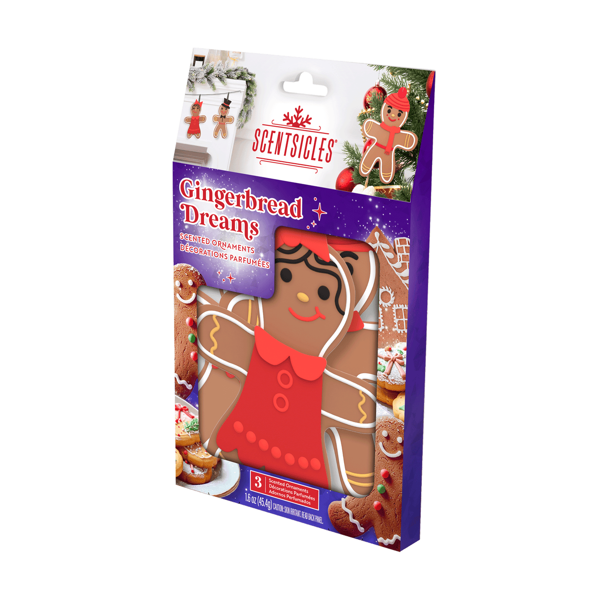 Scentsicles Gingerbread Dreams scented ornaments, angled product box