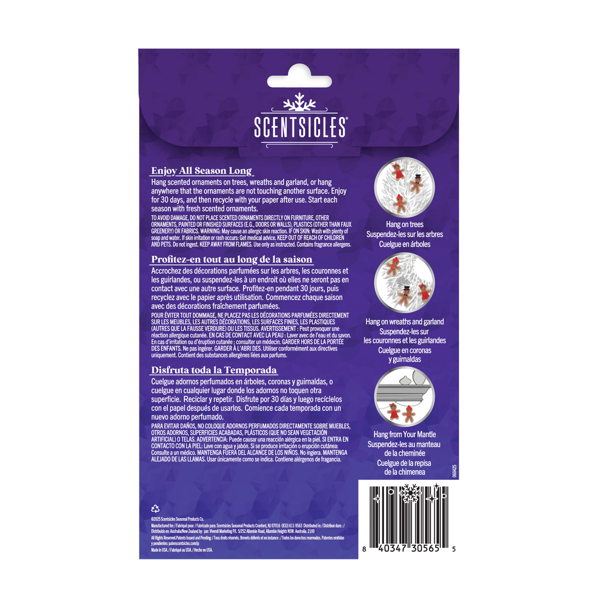 Back of Scentsicles Gingerbread Dreams packaging showing usage instructions