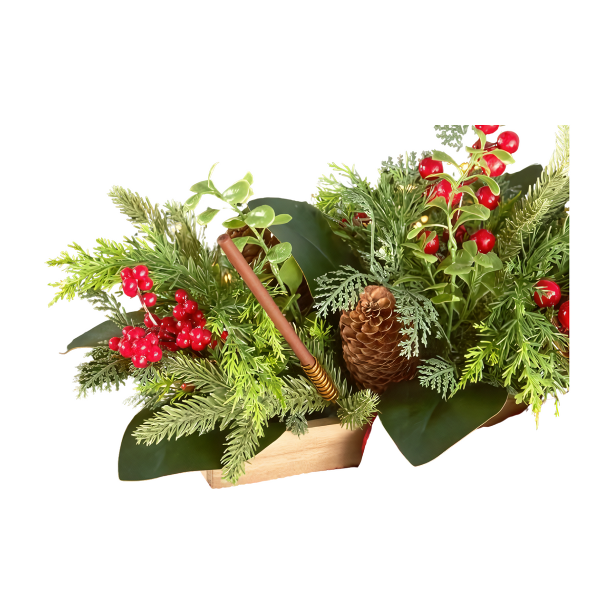 Gold Scentsicles Scenter Stake in a festive pine and berry centrepiece arrangement