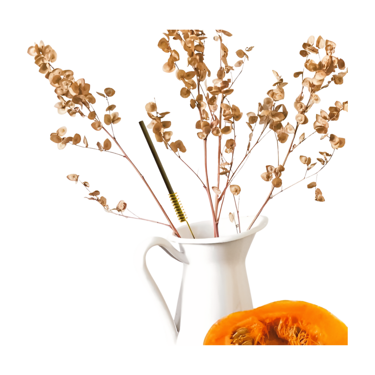 Gold Scentsicles Scenter Stake displayed among dried eucalyptus stems in a white jug