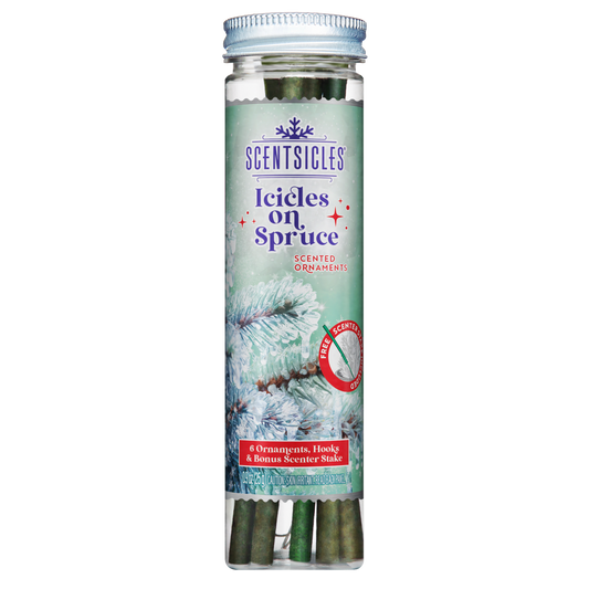 Scentsicles 'Icicles on Spruce' scented ornament packaging on a white background