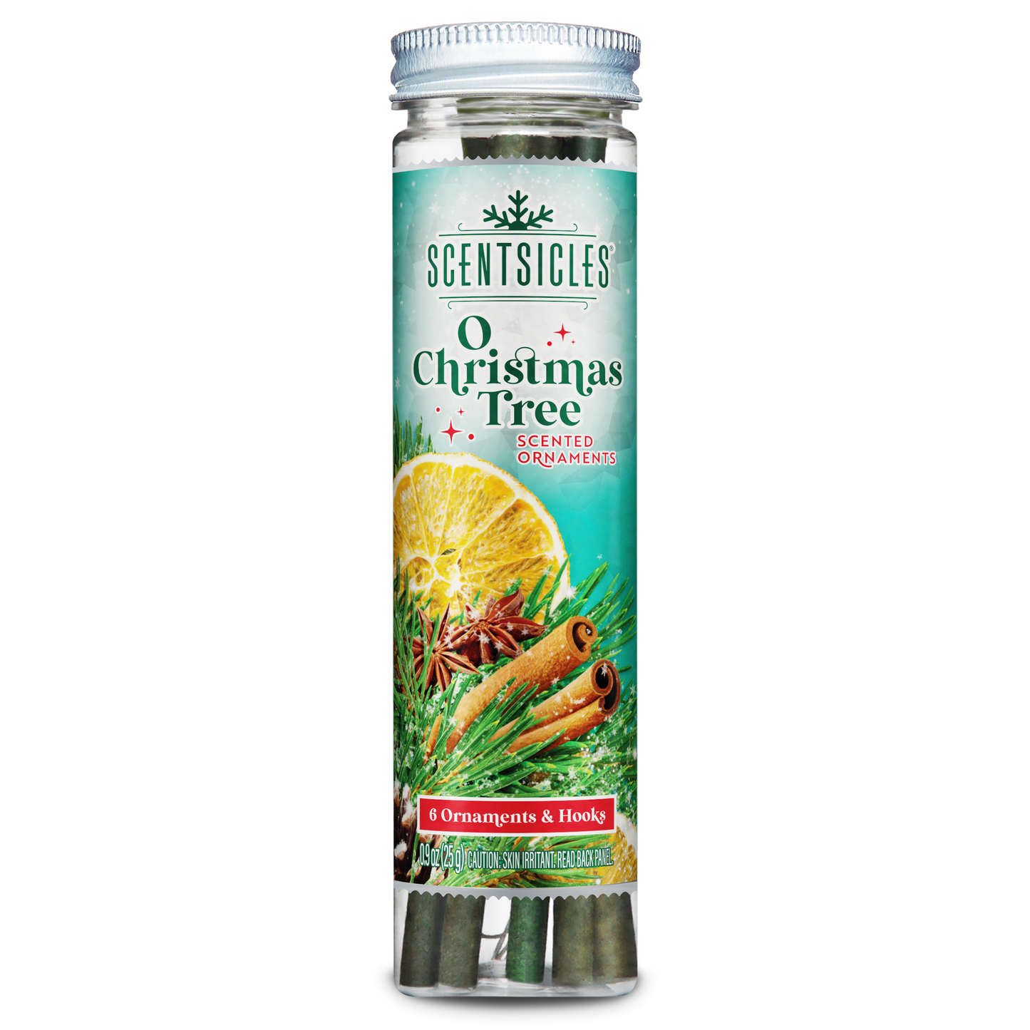 Scentsicles O Christmas Tree scented ornament packaging on a white background