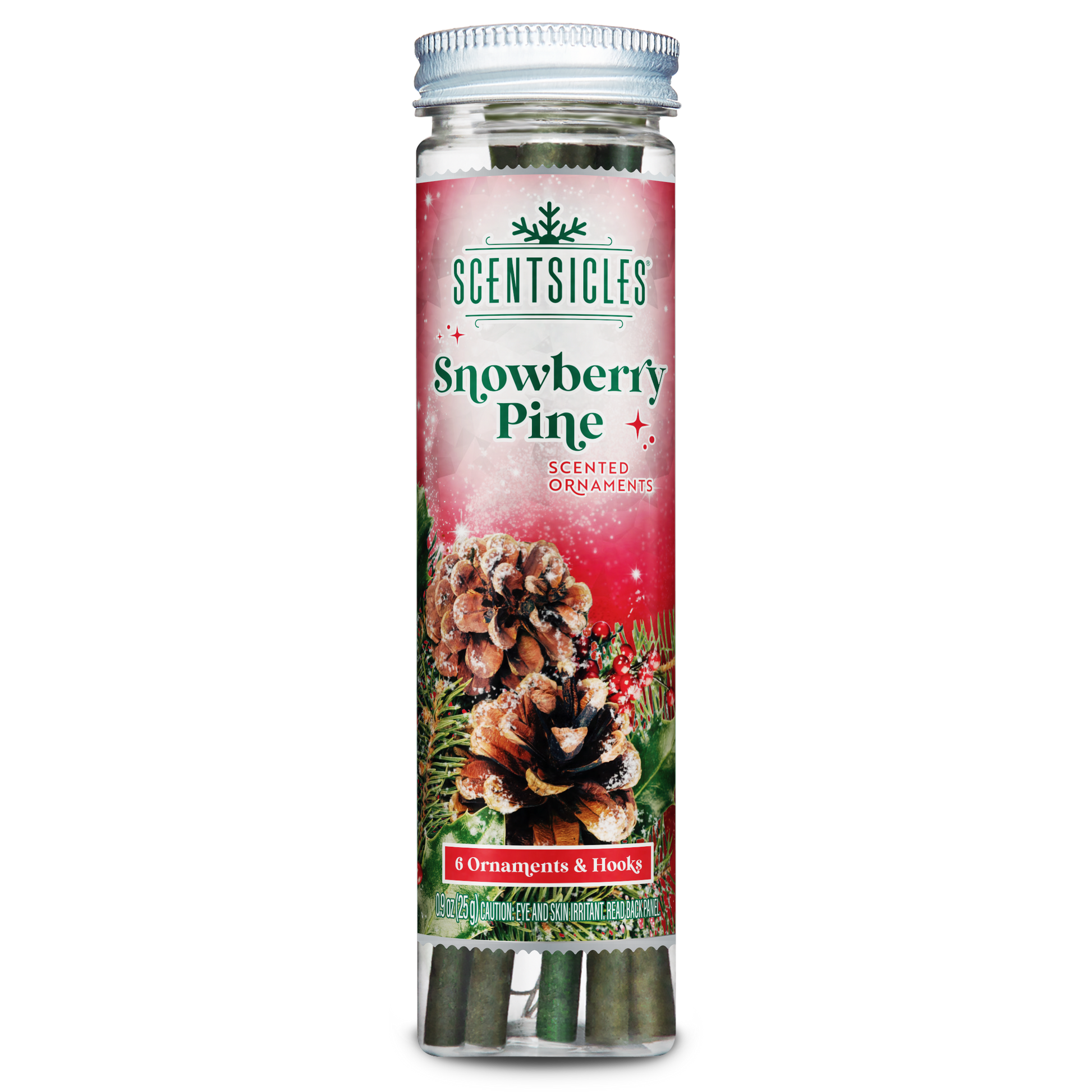 Scentsicles Snowberry Pine scented ornament packaging on a white background