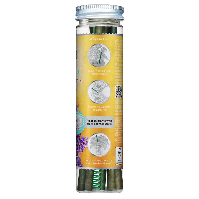 Scentsicles Sun-Soaked Lavender jar side panel showing ways to use in florals, wreaths and bouquets