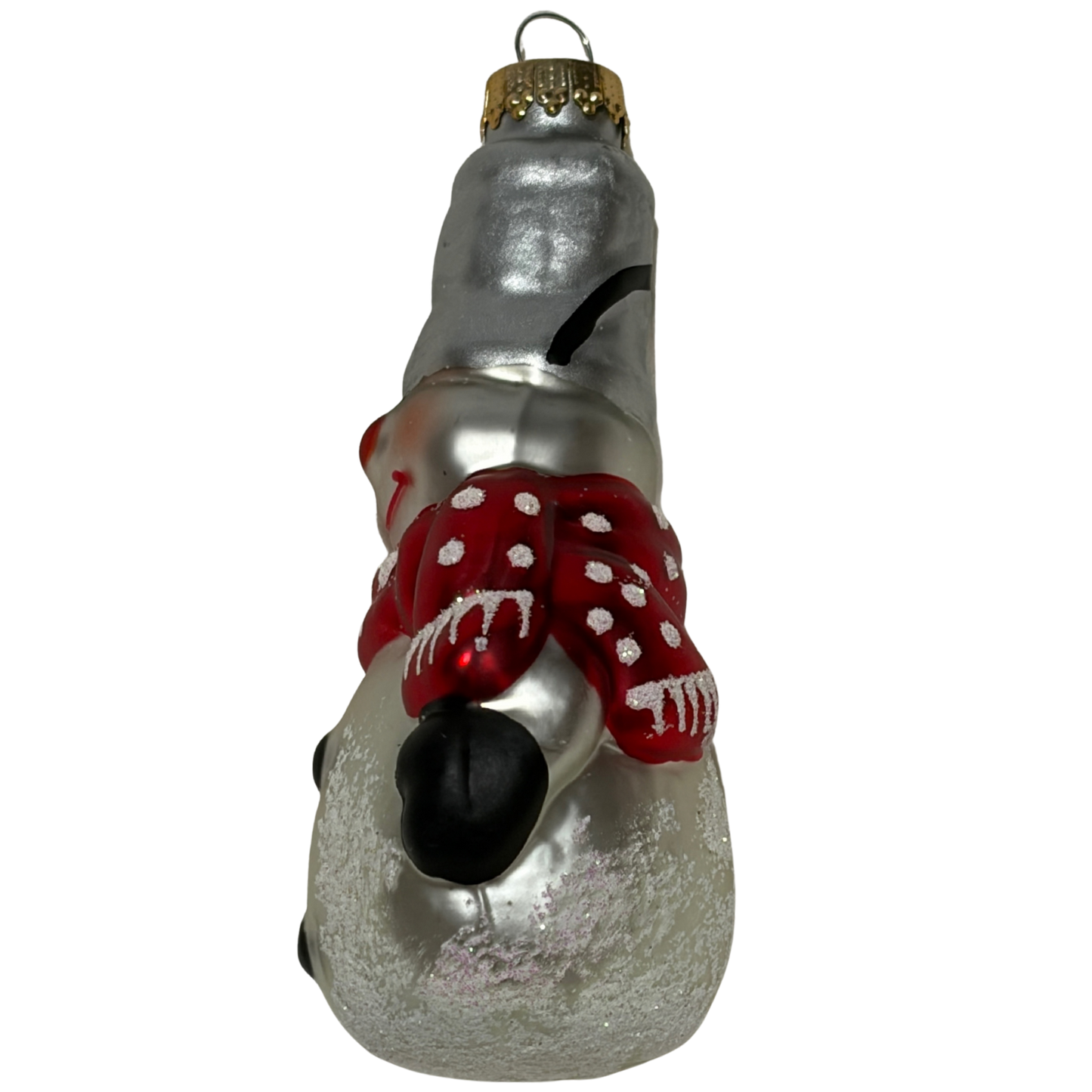 Snowman Christmas tree decoration wearing a silver bucket and red scarf