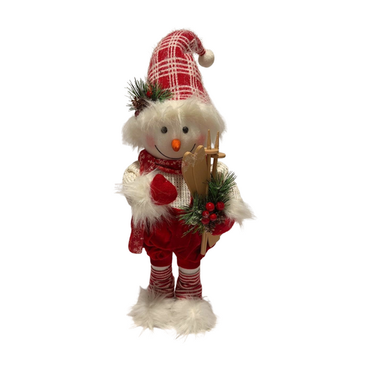 Snowman Boy with Red Hat and Skis