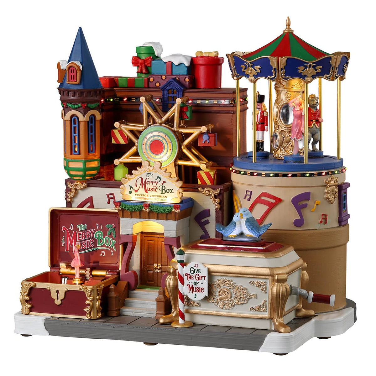 Lemax The Merry Music Box building with carousel, ballerina figure and musical note detail