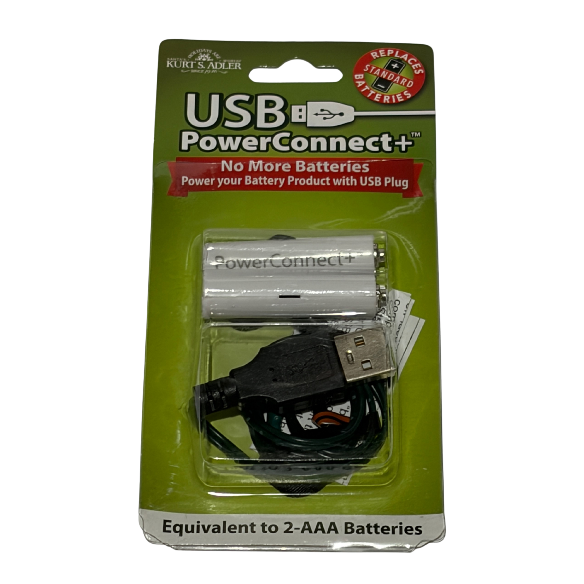 USB PowerConnect+ product in packaging with green background